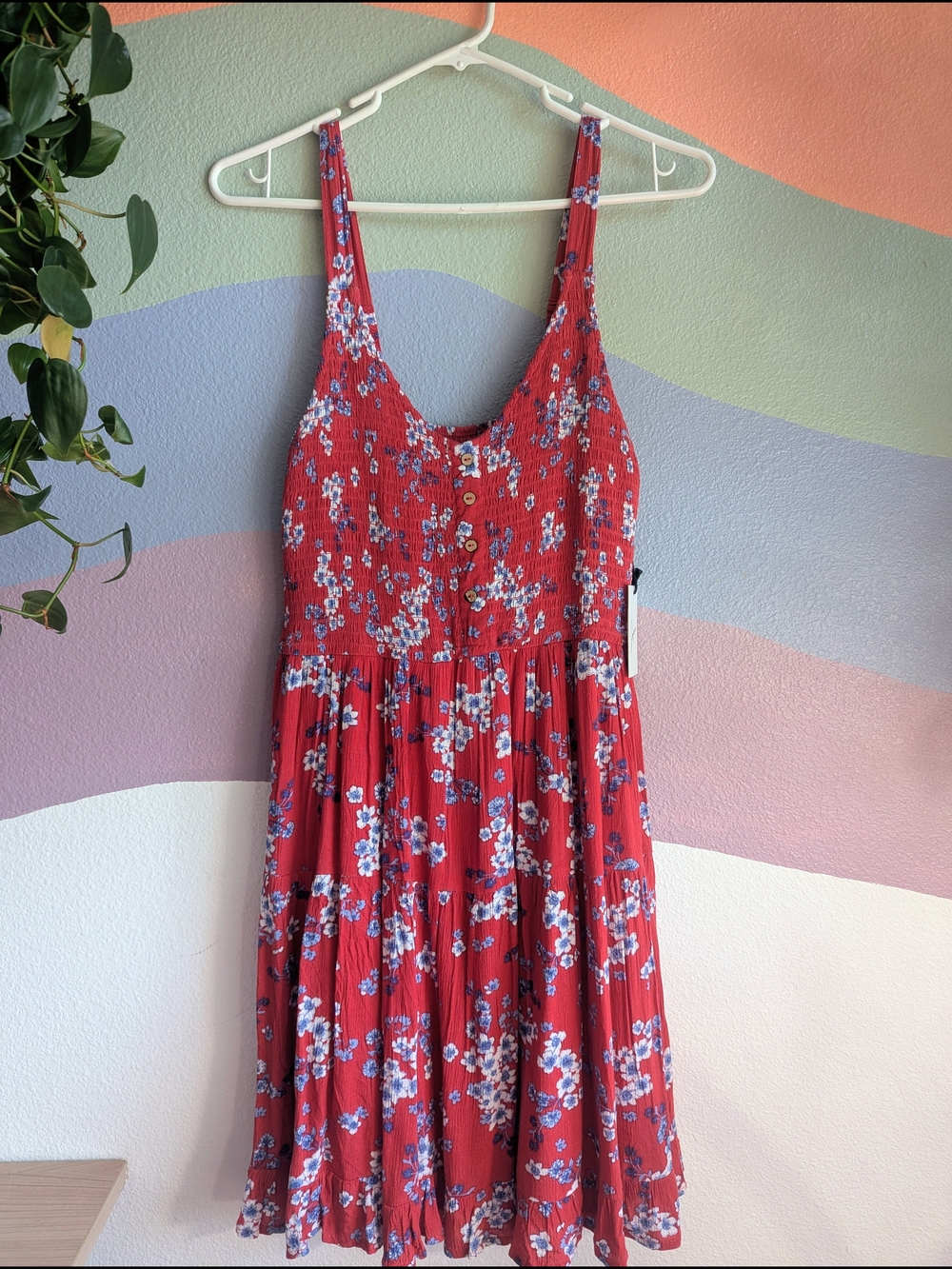 Japna Red Floral Mini Sundress with Matching Scrunchie NWT